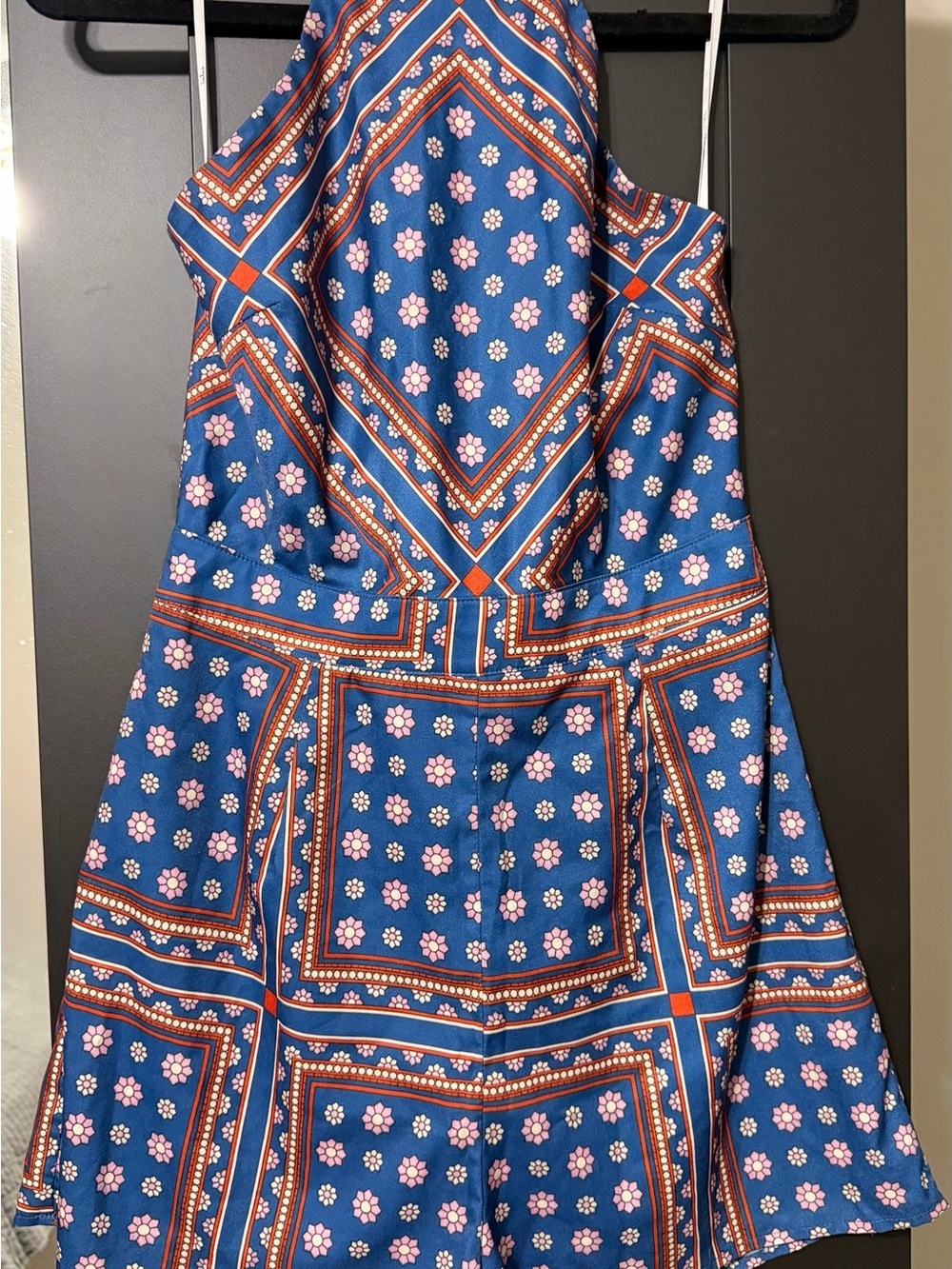 Lulu's Blue Floral-Print Halter Jumpsuit with Pink Accents